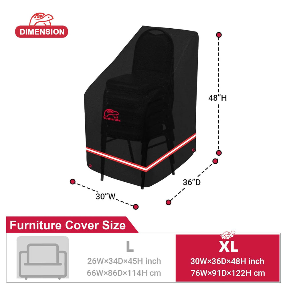 Turtle Life Patio Stackable Chair Cover, Heavy Duty Waterproof Outdoor Furniture Stacking 6-12 Chairs Covers, Anti-Fading Cover For Bar Stool Chair, Black, 30' W X 36' D X 45' H