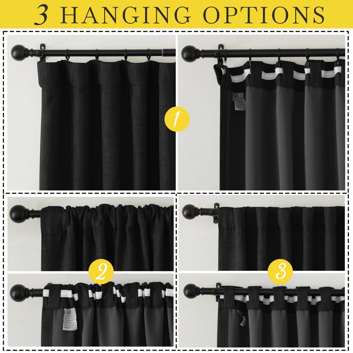 Nicetown Black Out 120 Inch Curtains For Living Room, Faux Linen Hook Belt/Rod Pocket/Back Tab Room Darkening Thermal Window Tre