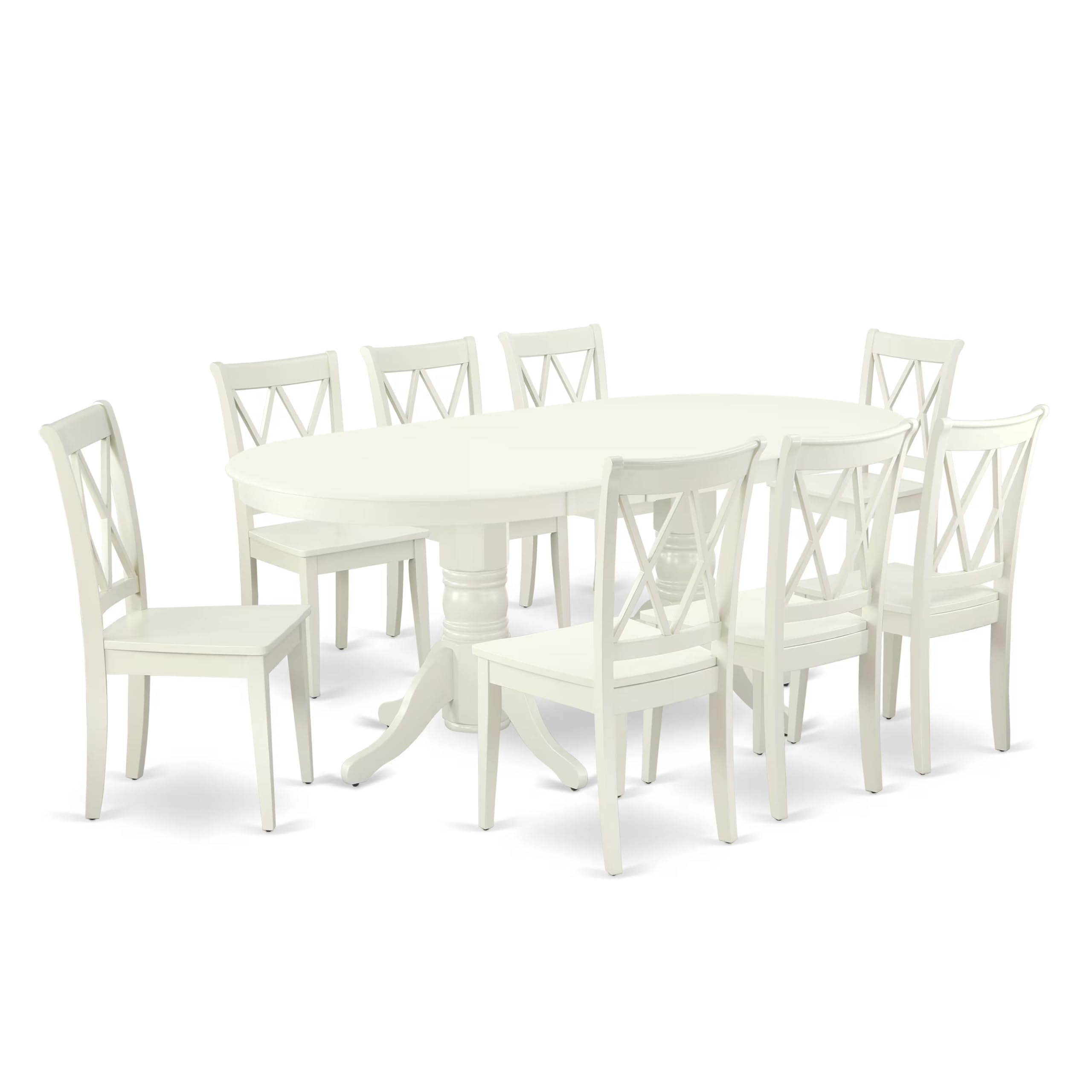 East West Furniture Vacl9-Lwh-W 9 Piece Dining Table Set Includes An Oval Dining Room Table With Butterfly Leaf And 8 Wood Seat Chairs, 40X76 Inch, Linen White