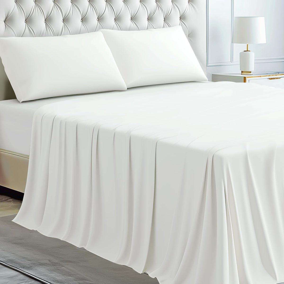Viscose Derived From Bamboo, Soft Cooling Bedding With Silky Smooth Finish,Extra Deep Pocket, Hypoallergenic, Breathable, 4 Piec