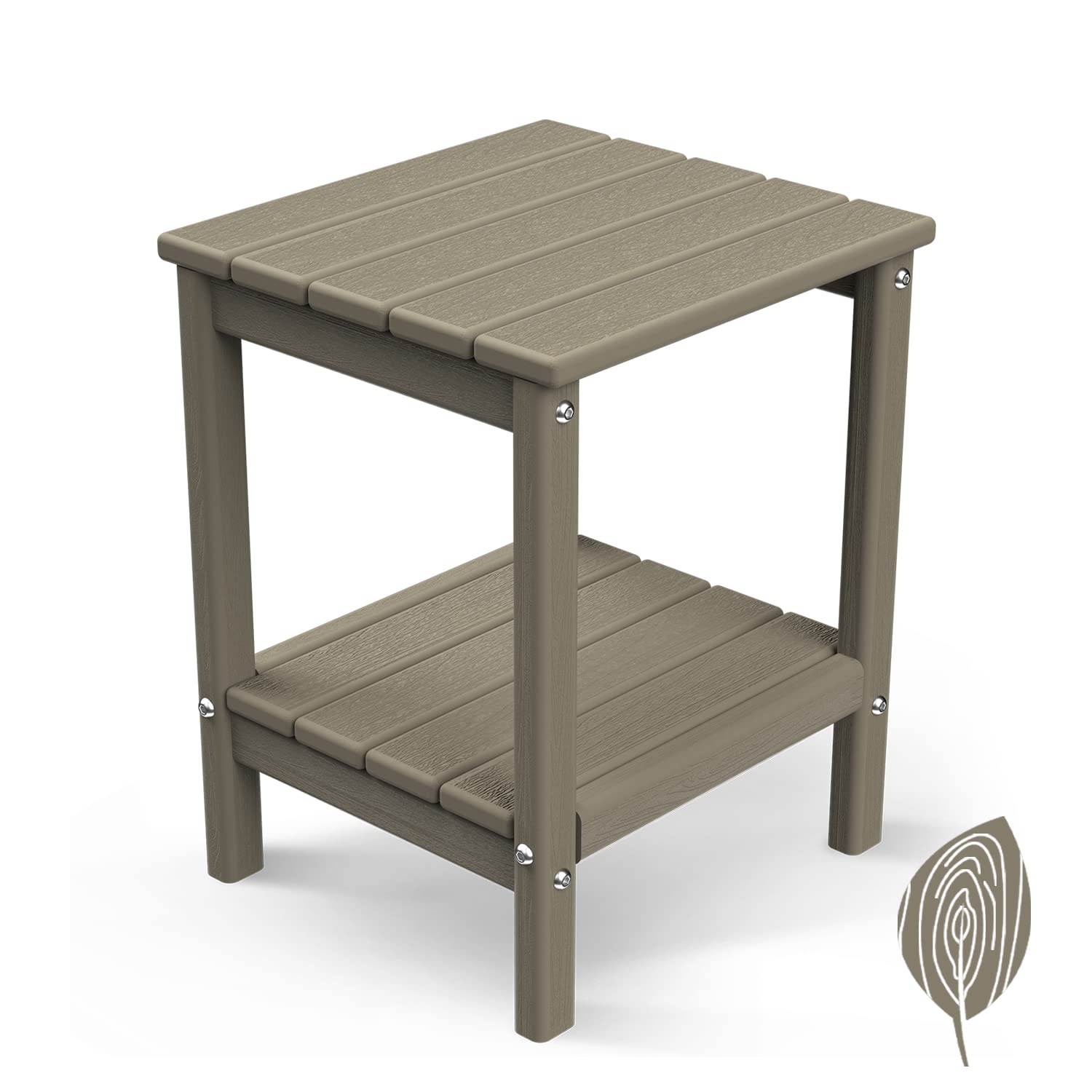 Greenvines Adirondack-Outdoor-Side-Table | Wood Grain | 14 X 13 Inches | Hdpe Plastic | All Weather | Desert Brown | Outside End Tables | Storage Shelf | For Patio Porch