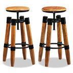 vidaXL 2 pcs Solid Mango Wood Bar Stools - Industrial-Style with Height-Adjustable Feature, Sturdy Steel Fittings, No Assembly Required, Brown and Black