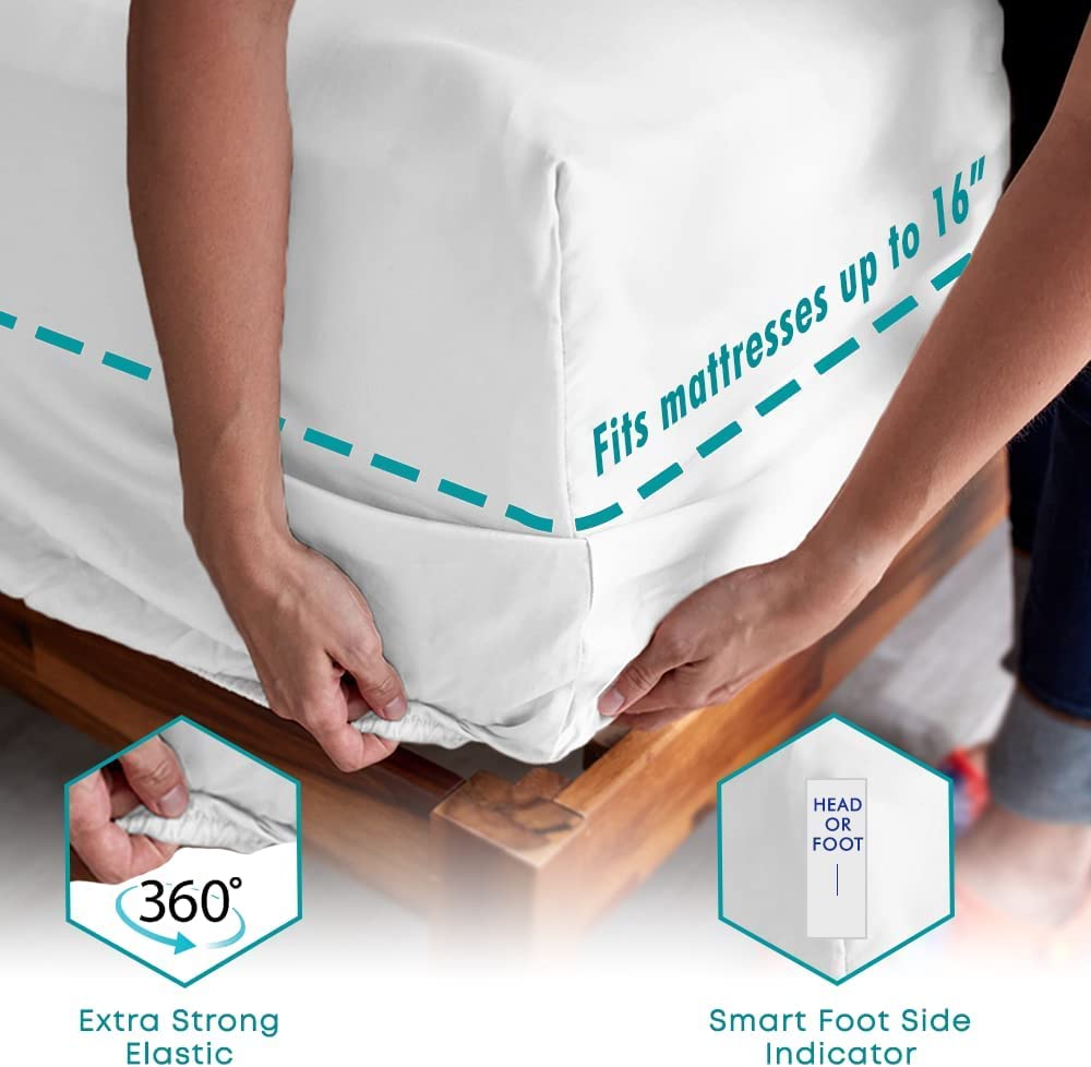 Feather & Stitch Softest 100% Cotton Sheets, 300 Thread Count Percale Weave Bedding, 16'' Deep Pocket, Cooling Sheets, Breathabl
