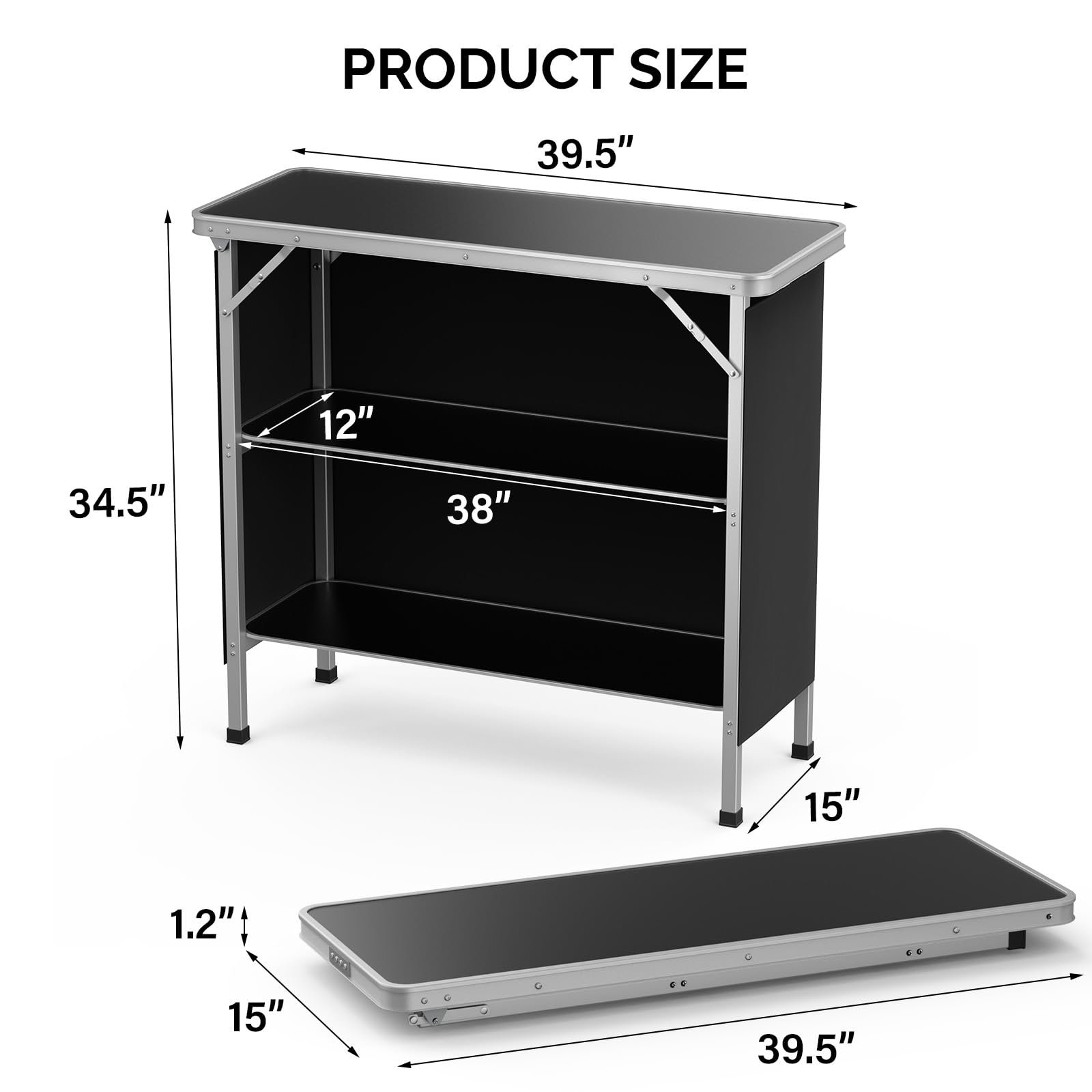 Vingli Camping Table, Aluminum Portable Bar Table 39''L X 34''H, 2-Tier Storage Shelves, Removable Oxford Cloth, Carrying Bag, Lightweight Folding Table For Events, Outdoor, Party, Picnic