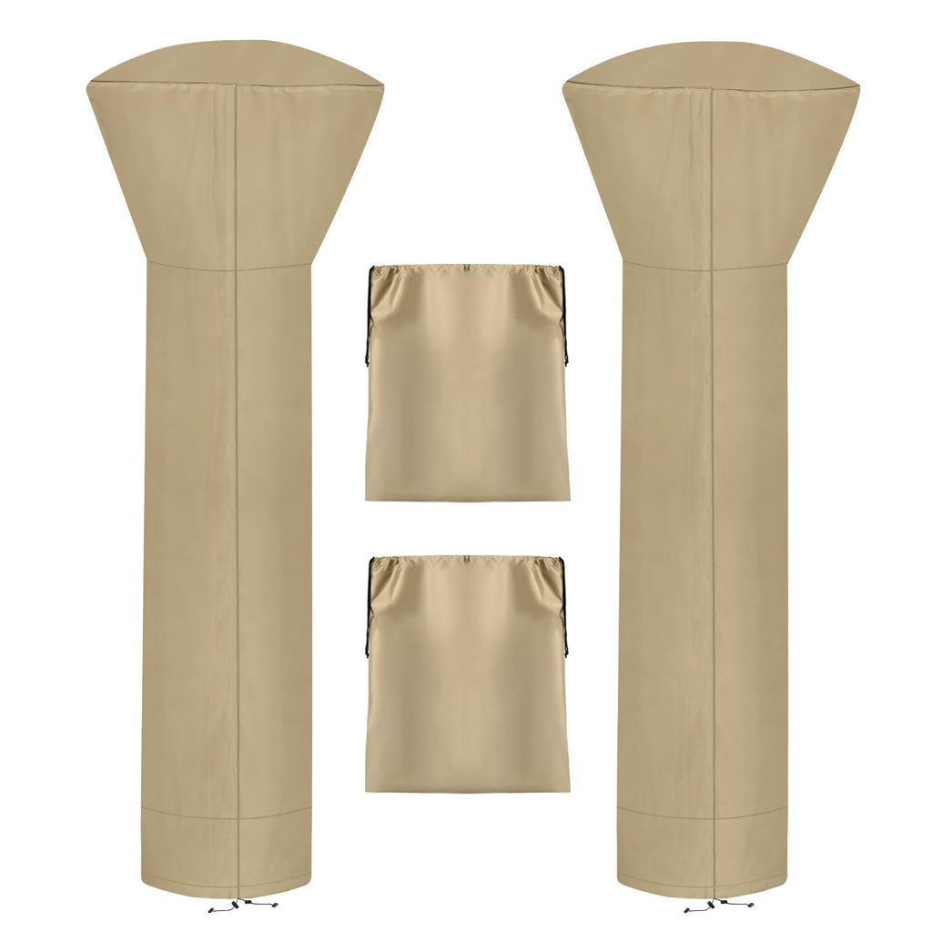 Outdoorlines Waterproof Outdoor Patio Heater Covers With Zipper And Storage Bag, Dust-Proof Uv-Resistant Windproof Propane Heavy Duty Heater Cover For Standing Heater, 2 Packs-89Hx33Dx19B Inch Camel