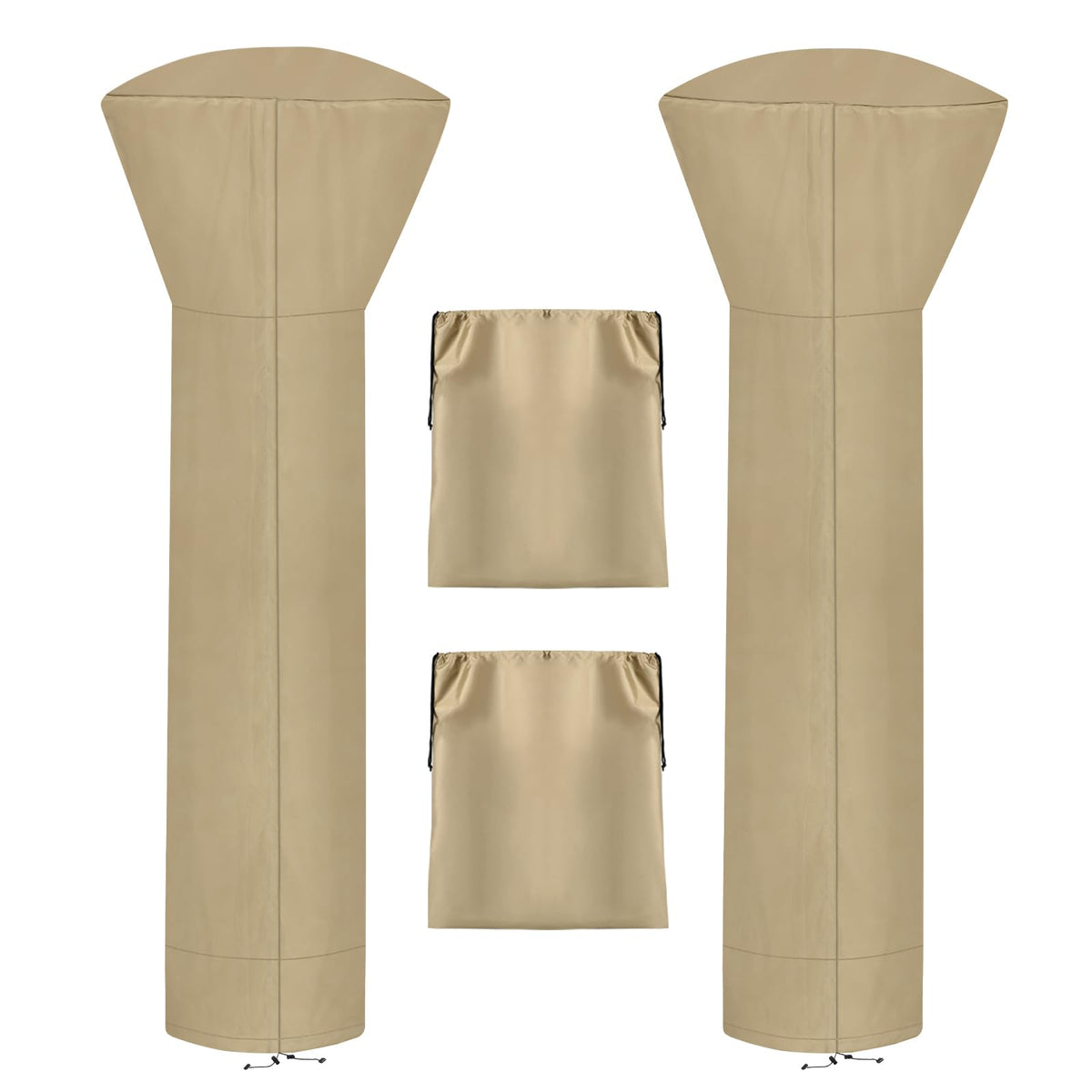 Outdoorlines Waterproof Outdoor Patio Heater Covers With Zipper And Storage Bag, Dust-Proof Uv-Resistant Windproof Propane Heavy Duty Heater Cover For Standing Heater, 2 Packs-89Hx33Dx19B Inch Camel