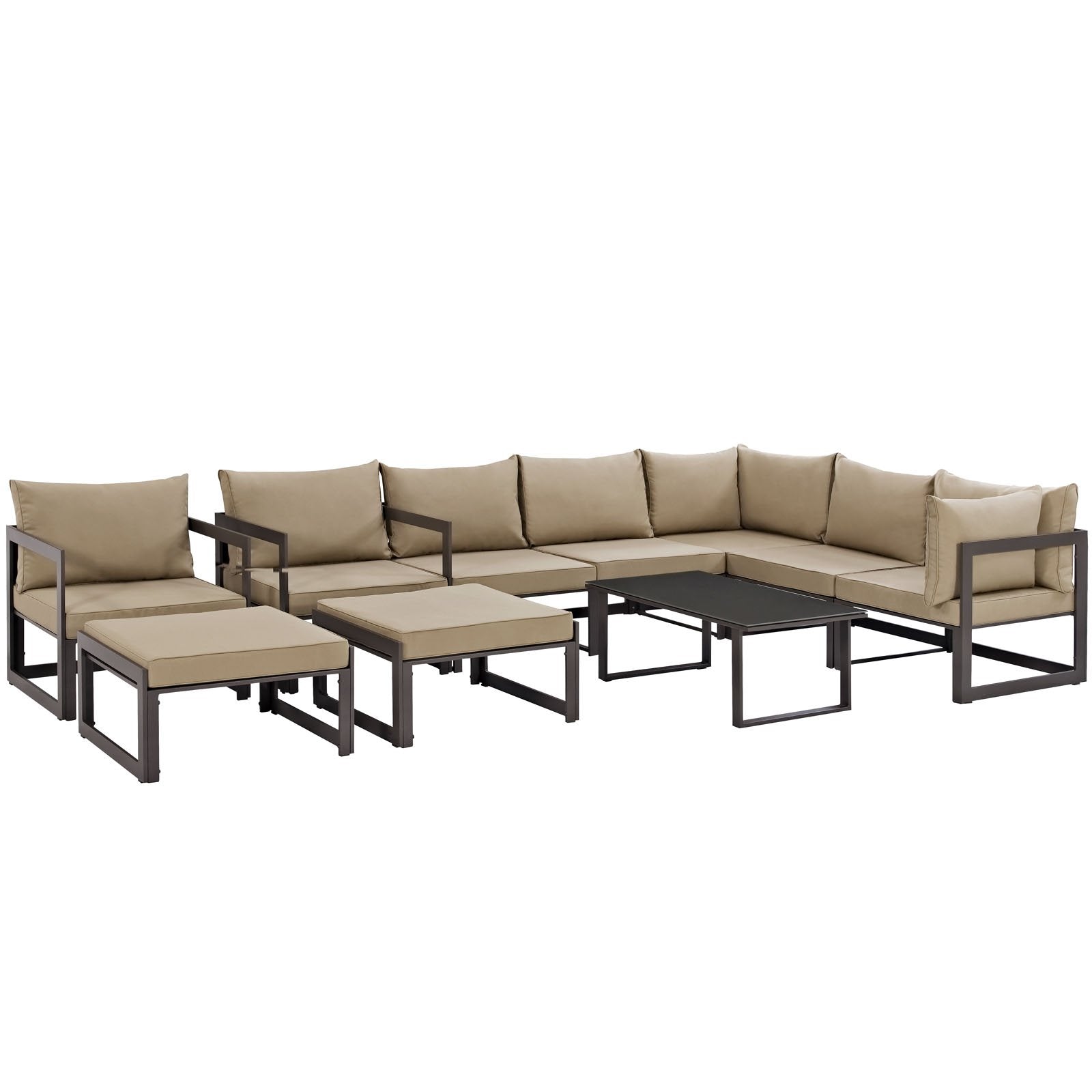 Modway Fortuna 6-Piece Aluminum Outdoor Patio Sectional Sofa Set in Brown Mocha