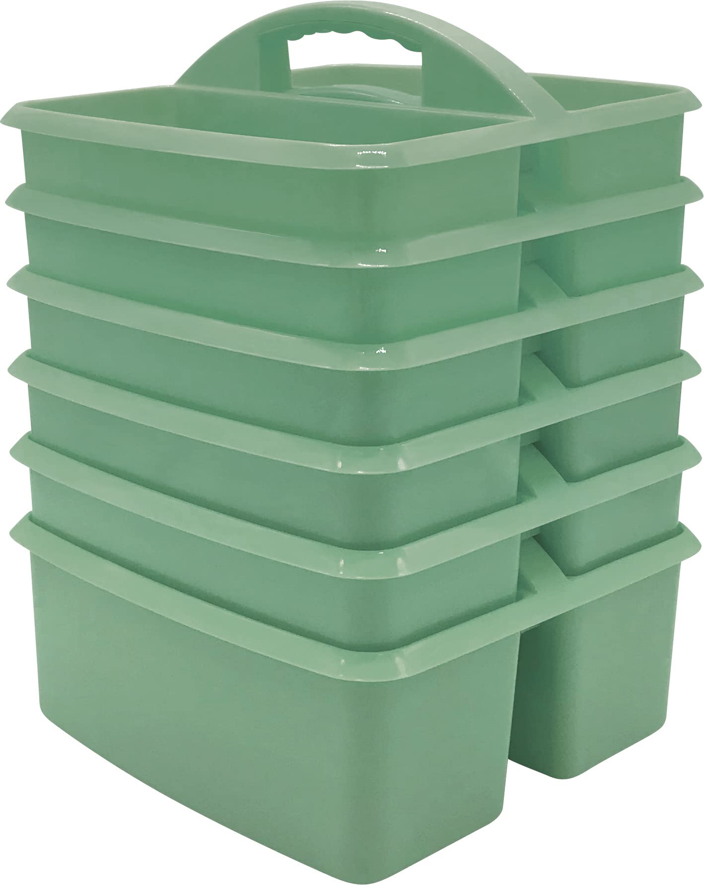 Teacher Created Resources Eucalyptus Green Portable Plastic Storage Caddy 6-Pack For Classrooms, Kids Room, And Office Organizat