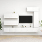 vidaXL White TV Cabinet Set, 7 Piece, Engineered Wood, Wall-Mounted, Modern Design - Contemporary Living Room Furniture with Multiple Storage Compartments