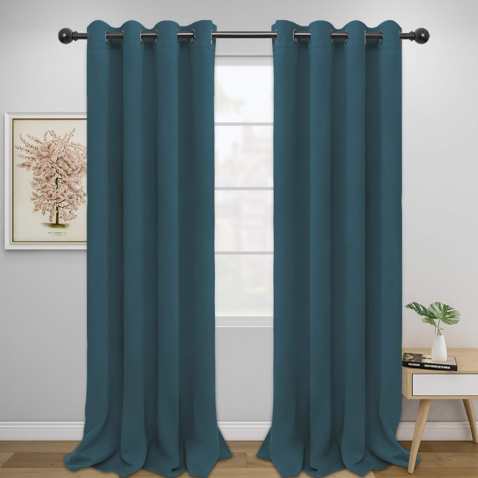 Easy-Going Blackout Curtains For Bedroom, Solid Thermal Insulated Grommet And Noise Reduction Window Drapes, Room Darkening Curtains For Living Room, 2 Panels(52X96 In,Bluestone)