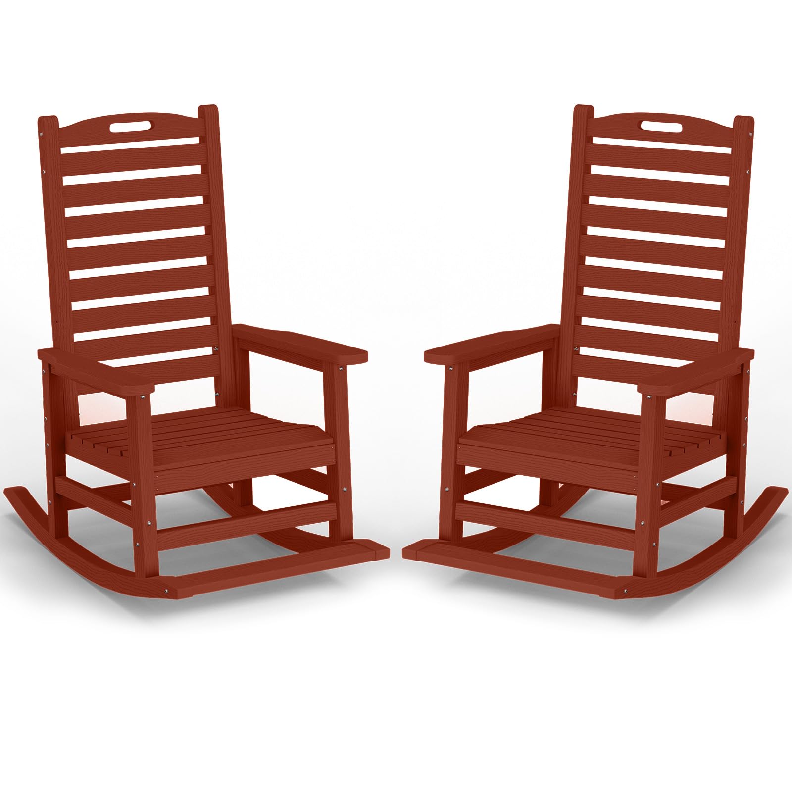 PLUUV Outdoor Rocking Chair Set of 2 with Removable Footboard for Adults, HDPE High Back Patio Rocking Chairs, 330lbs All Weathe