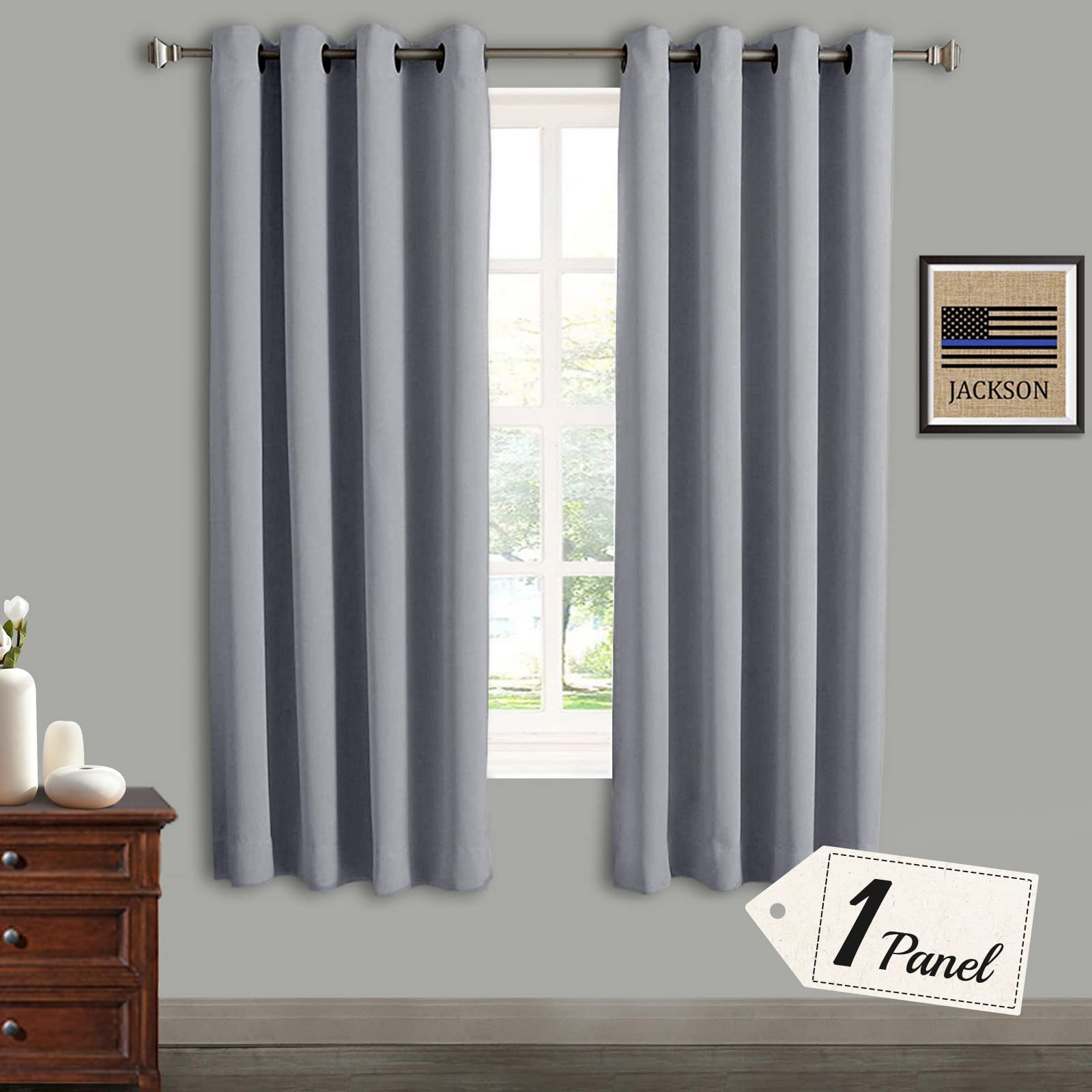 Rose Home Fashion Rhf Blackout Thermal Insulated Curtain - Antique Bronze Grommet Top For Bedroom 52W By 63L Inches- Grey
