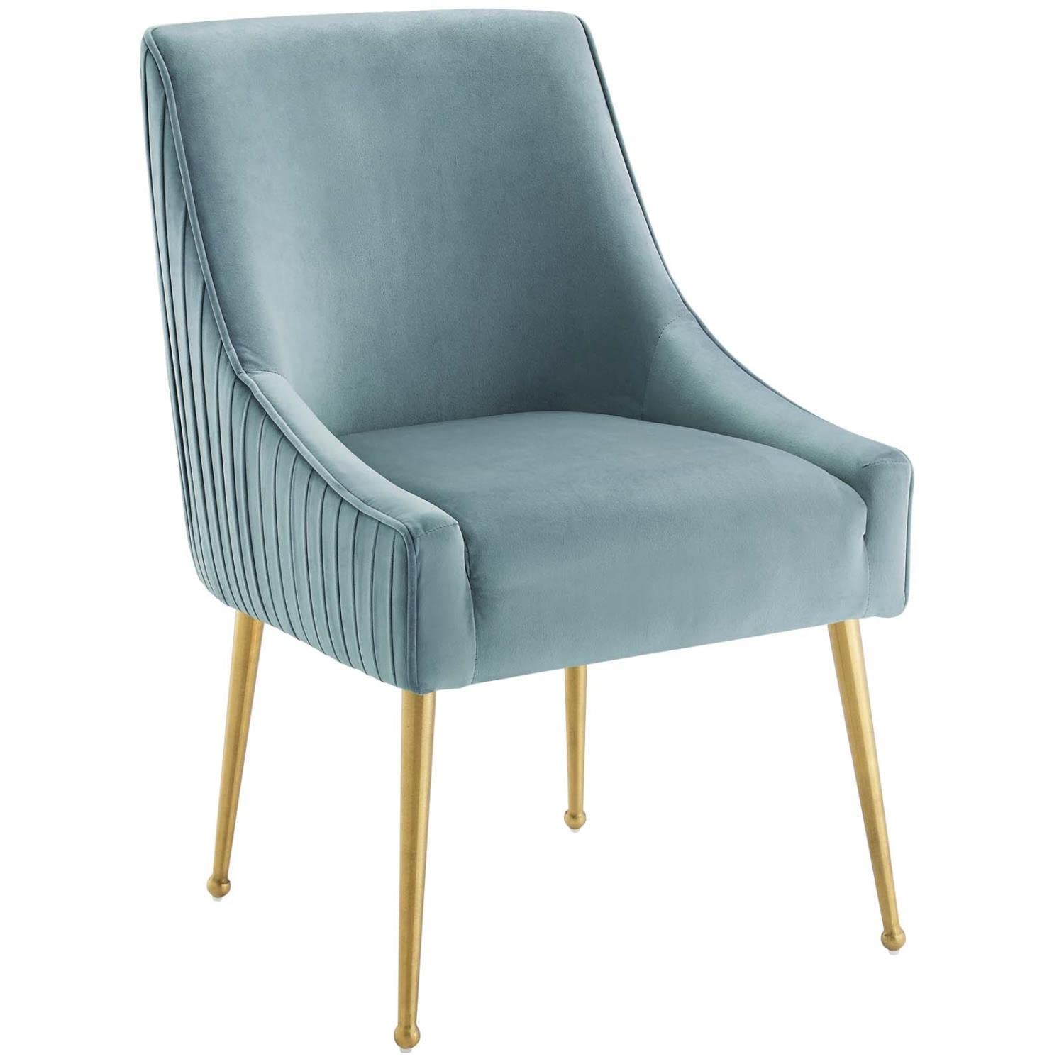 Modway Discern Pleated Back Upholstered Performance Velvet Dining Chair Set Of 2, Light Blue