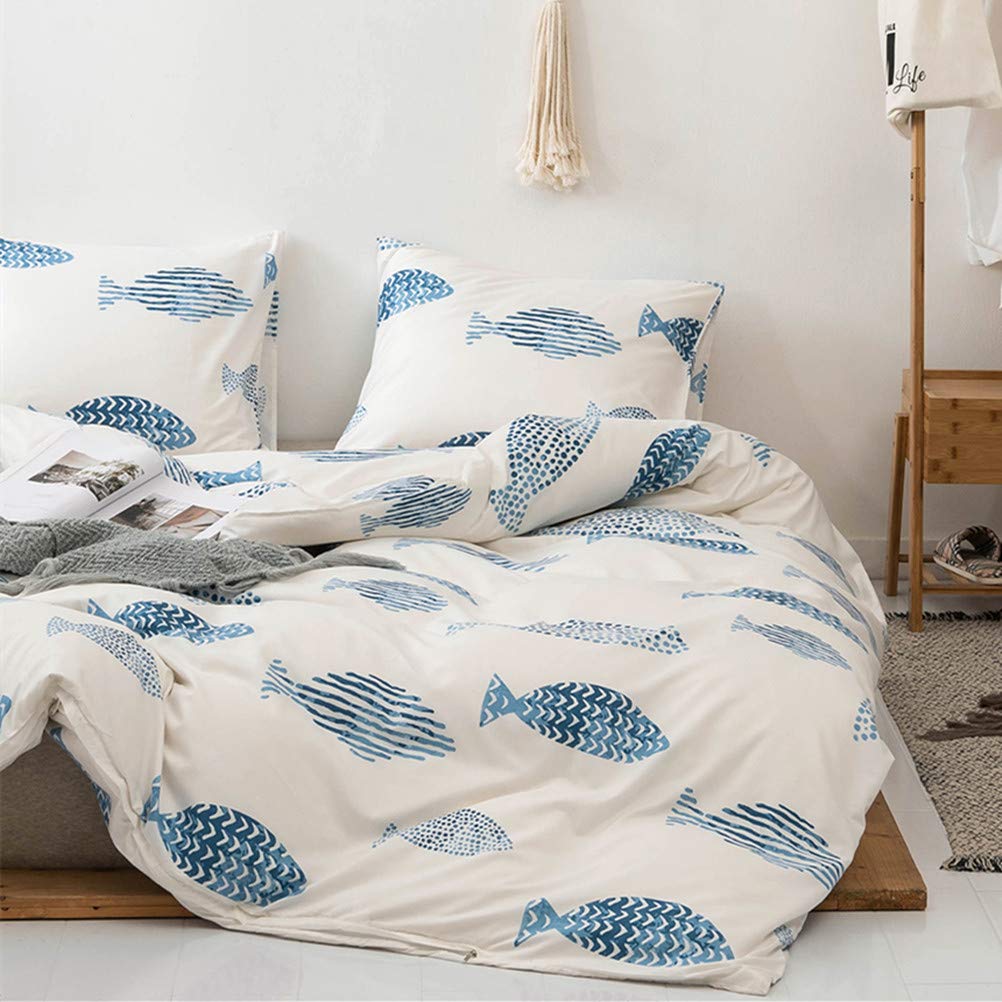 Mozeo Style Bedding Duvet Cover Set 3 Piece, Comfy Fish Cartoon Printed Cute Quilt Cover For Children Kids Soft Home Bedding Cov