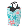 LIBIFALL Starfish Laundry Hamper, 50L Waterproof Collapsible Laundry Basket with Handles, Ocean Themed Storage Bag for Bathroom,