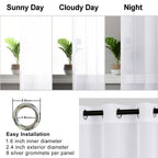 Hiasan White Sheer Curtains For Bedroom With Tiebacks, Lightweight Airy Breathable Voile Drapes Light Filtering Grommet Window Curtains For Living Room, Nursery, Farmhouse, W52 X L63, 2 Soft Panels