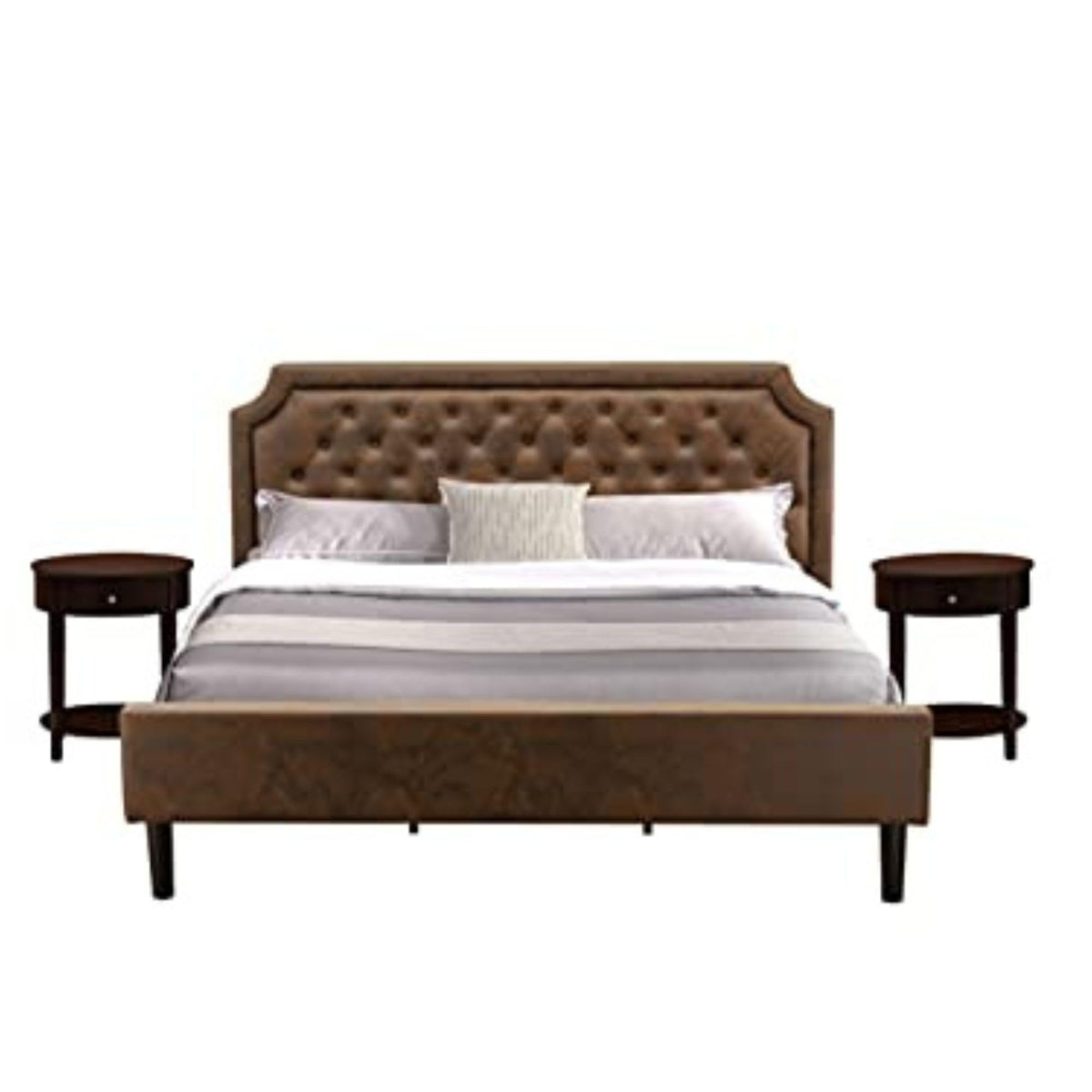 East West Furniture Gb25K-2Hi0M 3-Pc Granbury Bed Set -Mid Century Bed And 2 End Tables (Antique Mahogany)