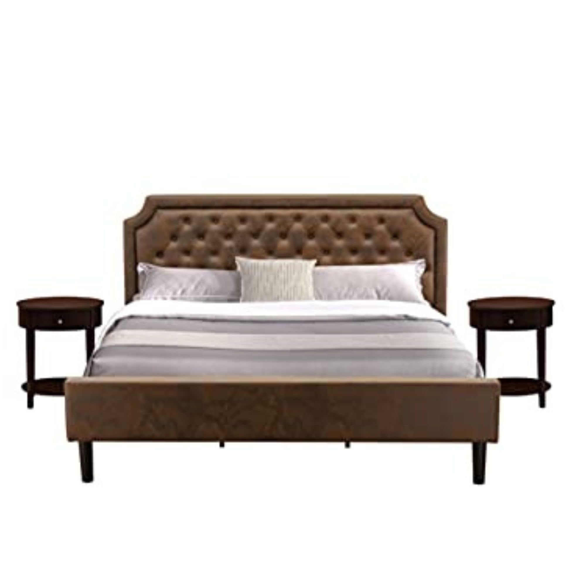 East West Furniture Gb25K-2Hi0M 3-Pc Granbury Bed Set -Mid Century Bed And 2 End Tables (Antique Mahogany)