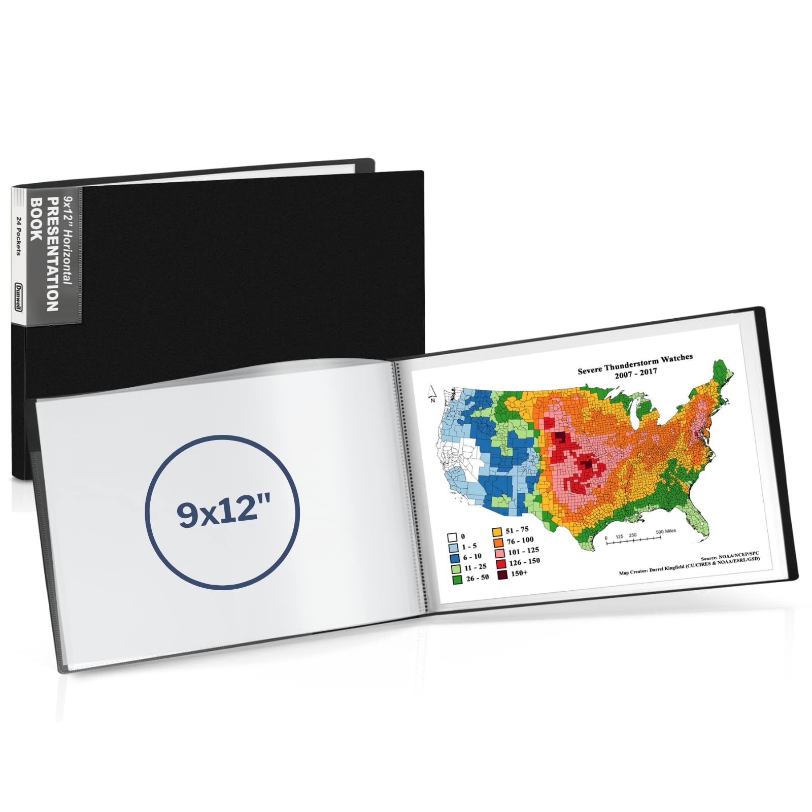 Dunwell Landscape 9X12 Presentation Book - (Black, Horizontal), 24-Pocket Binder With Plastic Sleeves, Displays 48 Pages 9 X 12
