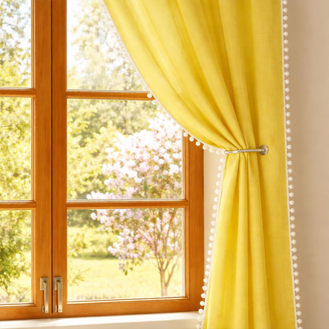 Homemonde Long Door Sheer Curtains With Rod Pocket Faux Linen Texture 9 Feet Long Drapes Curtain Pack Of 2, Semi Transparent  M