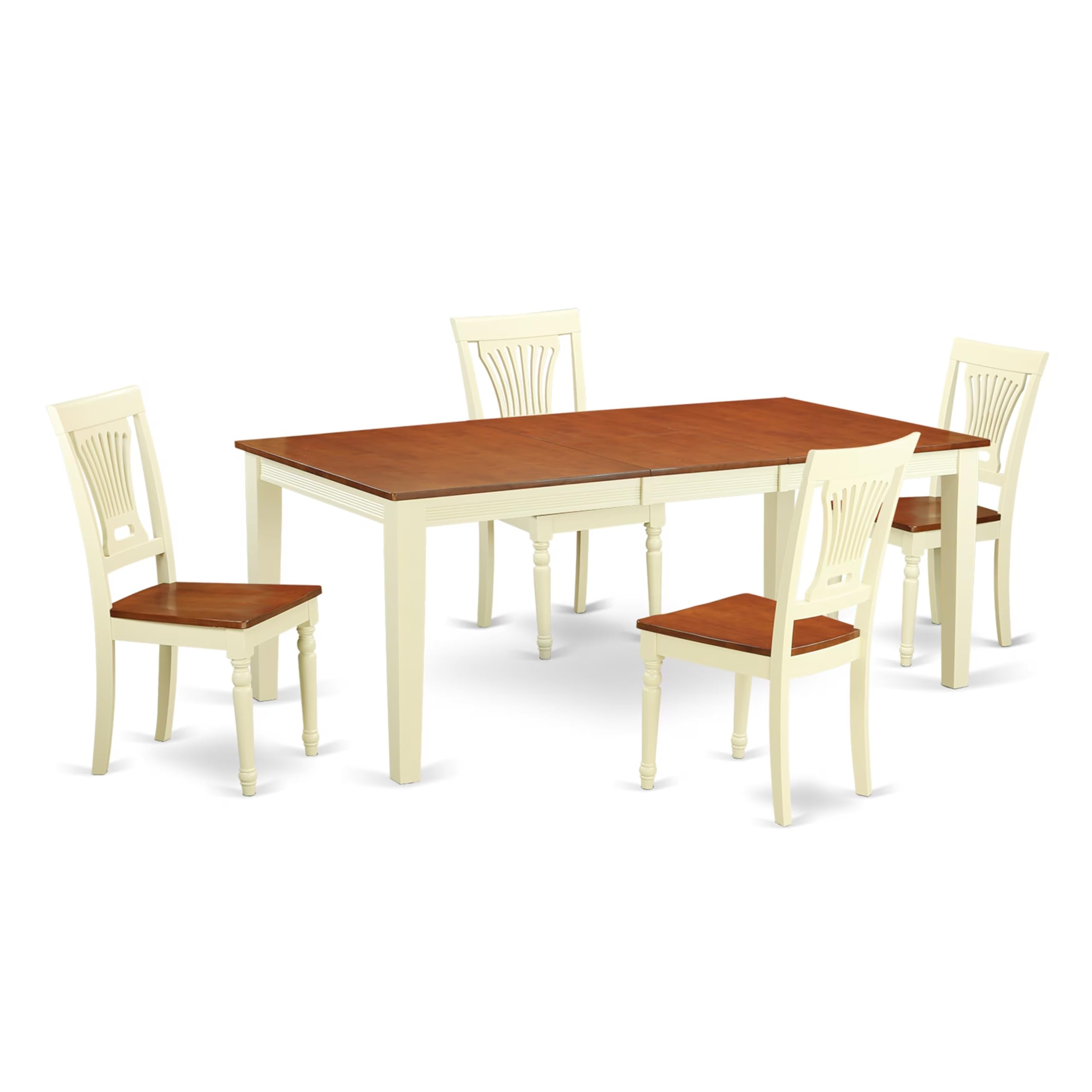 East West Furniture QUPL5-WHI-W 5 Piece Modern Dining Table Set Includes a Rectangle Wooden Table with Butterfly Leaf and 4 Dining Chairs, 40x78 Inch, Buttermilk & Cherry