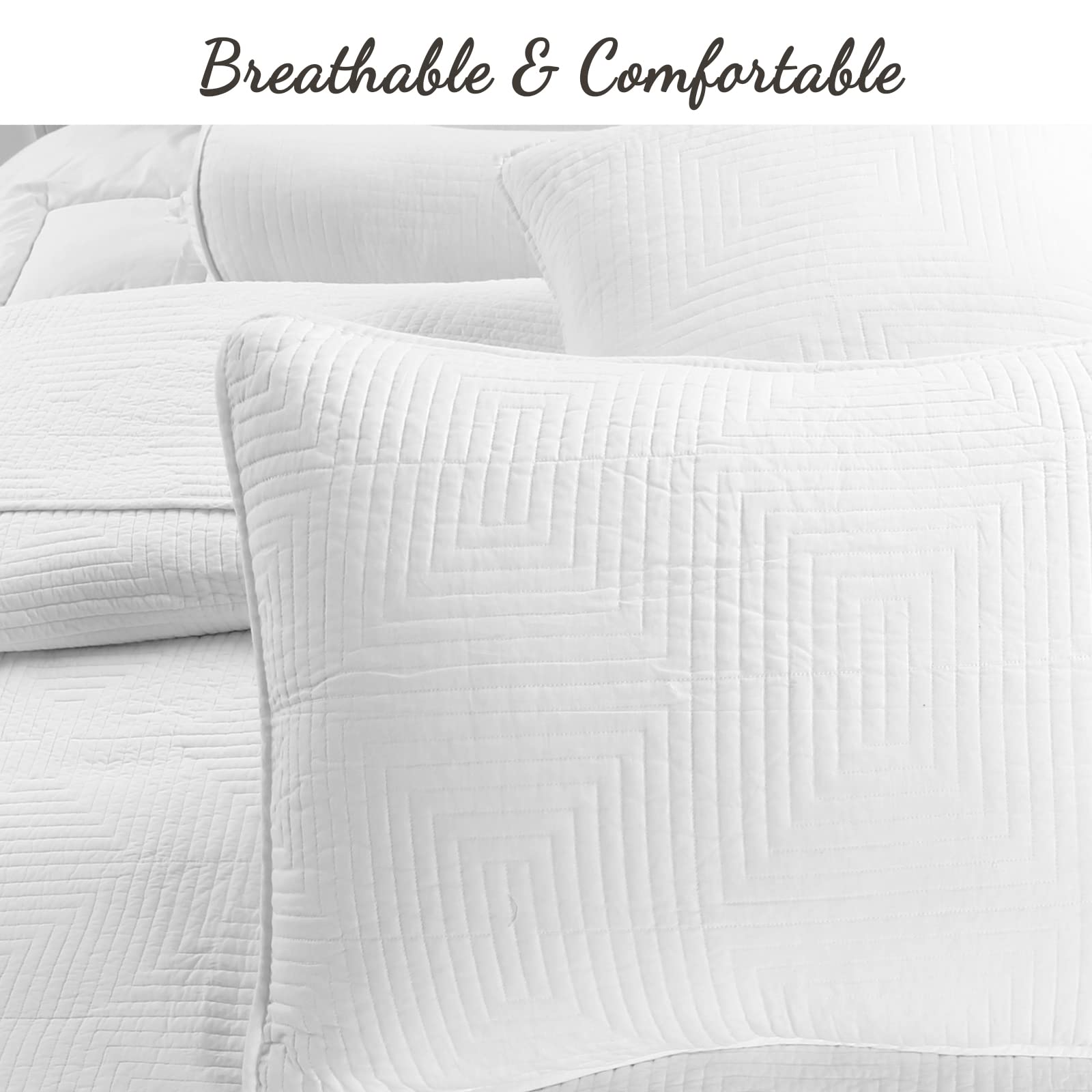 Cozy Line Home Fashions Solid White 100% Cotton Quilt Bedding Set, Lightweight For All Seasons Bedspread Coverlet (Maze, Twin-2