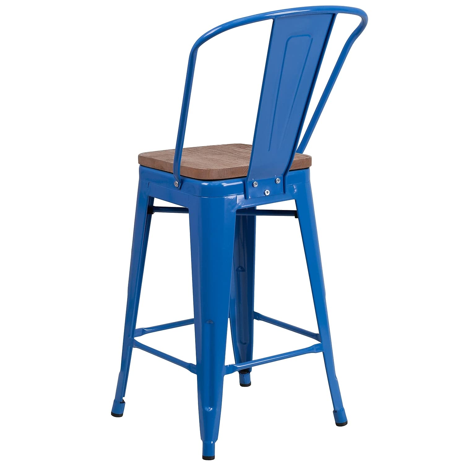 Flash Furniture Lily 24' High Blue Metal Counter Height Stool With Back And Wood Seat