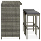 vidaXL Modern Lightweight Bar Set – Poly Rattan Grey – Outdoor Pub Set – Durable Weather-Resistant, Stylish 3-Piece Bistro Set with Seat Cushion and Additional Footrest