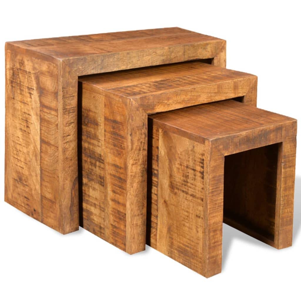 vidaXL Three-Piece Antique-Style Nesting Tables - Solid Mango Wood, Sturdy Construction, Versatile Usage, Space-Saving and Stackable Design, Unique Wood Grains