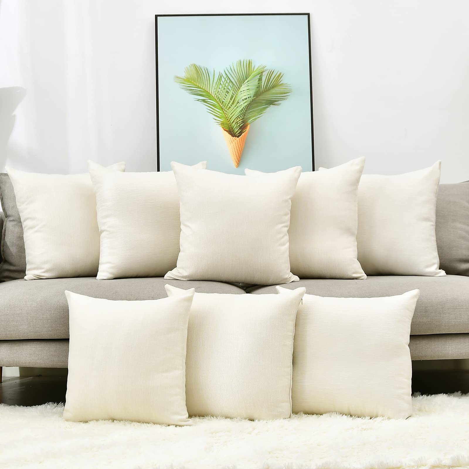 Lisbiya Pack 8 Linen Throw Pillow Covers Set Cushion Case For Sofa Bedroom Car, Blank For Htv Iron On Design,18X18 Inch