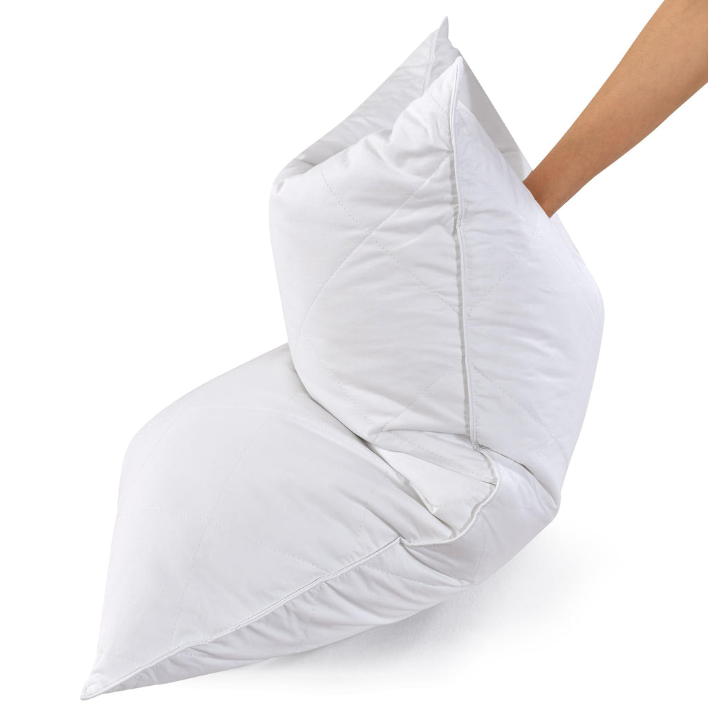 Three Geese White Goose Feather Bed Pillows Queen Size Set Of 1- Soft 600 Thread Count 100% Cotton, Medium Firm,Soft Support Sur