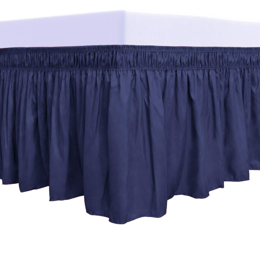 Purefit Wrap Around Ruffled Bed Skirt With Adjustable Elastic Belt - 14 Inch Drop Easy To Put On, Wrinkle Free Bedskirt Dust Ruffles, Bed Frame Cover For Queen, King And C-King Size Beds, Navy