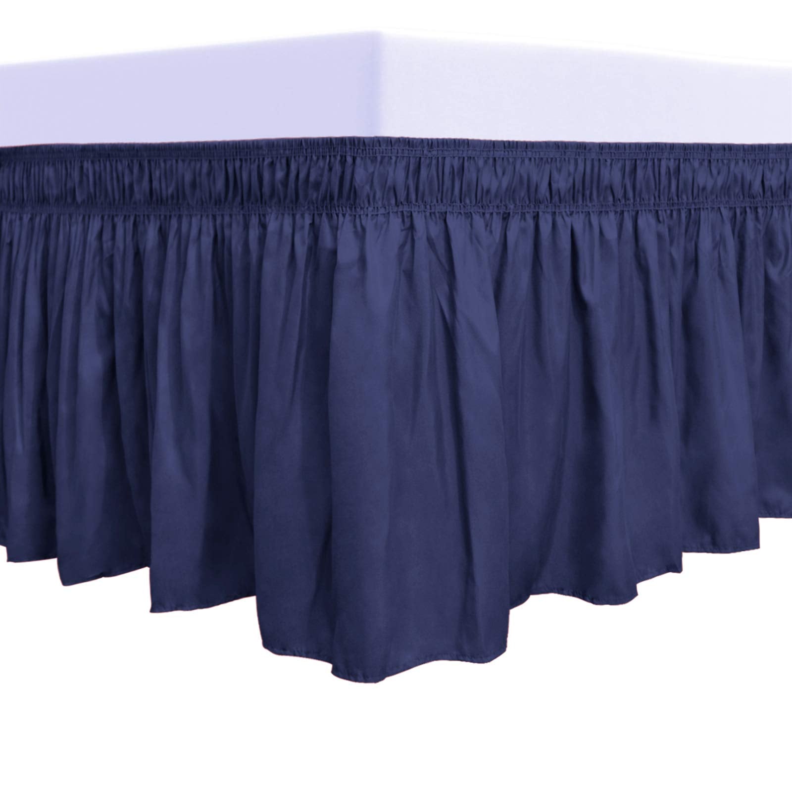 Purefit Wrap Around Ruffled Bed Skirt With Adjustable Elastic Belt - 18 Inch Drop Easy To Put On, Wrinkle Free Bedskirt Dust Ruffles, Bed Frame Cover For Queen, King And C-King Size Beds, Navy