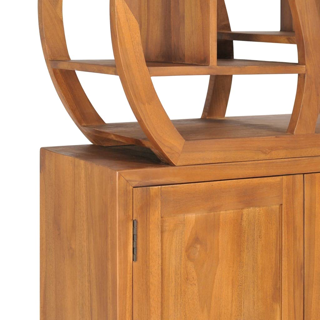 vidaXL Solid Teak Wood Cabinet with Yin Yang Shelf Design, Oriental Charm, Ideal for Organized Storage, Unique Wood Grains, Fine Sanded Appearance