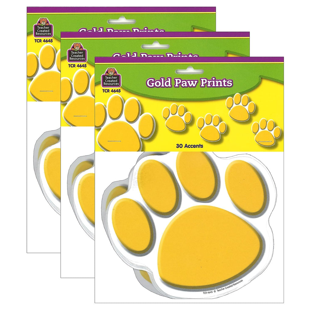 Teacher Created Resources Gold Paw Prints Accents, 30 Per Packs, 3 Packs