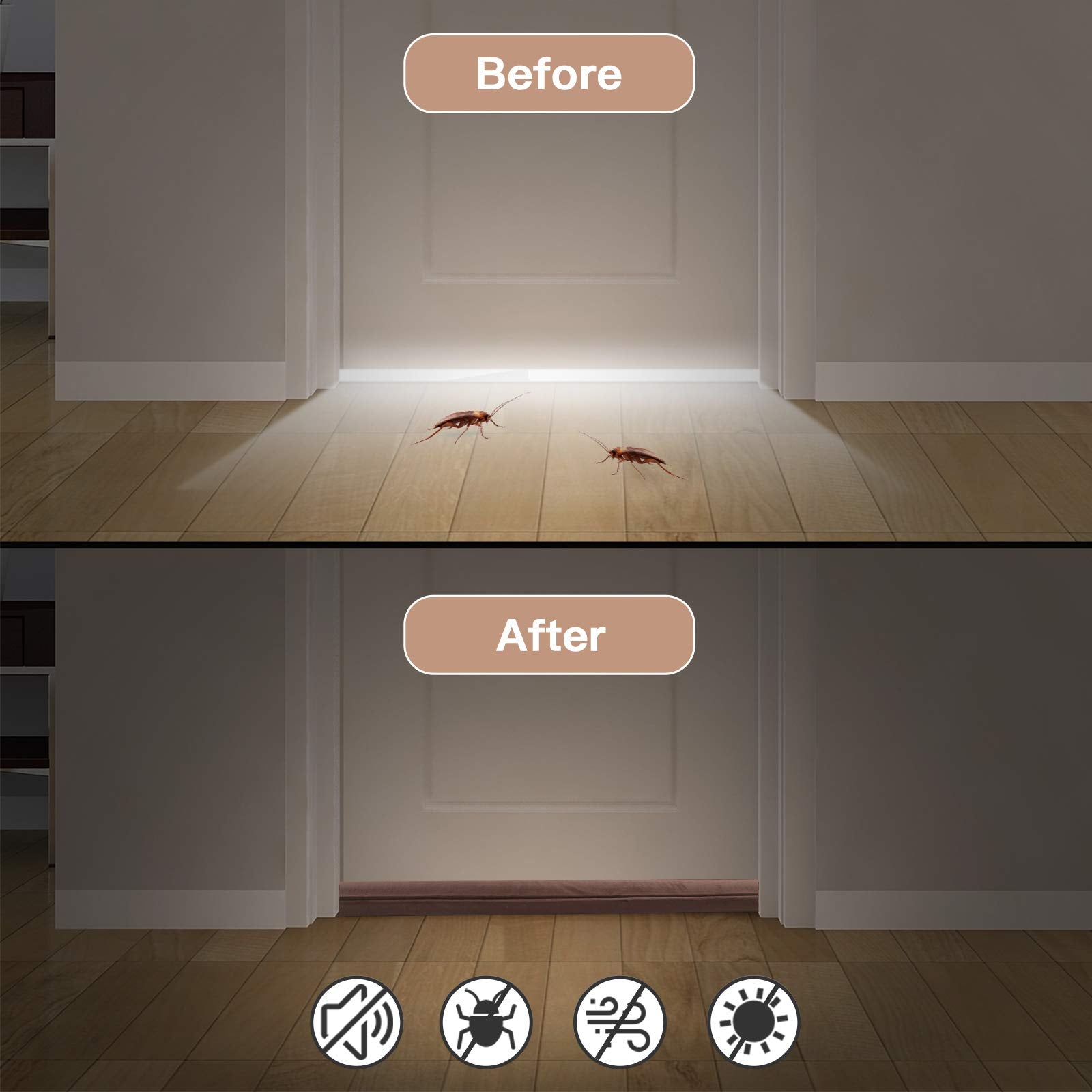 Gdhomm Door Draft Stopper, Door Sweep, Weather Stripping Door Seal Strip Household Products, Door Air Blocker, Light Blocker, No