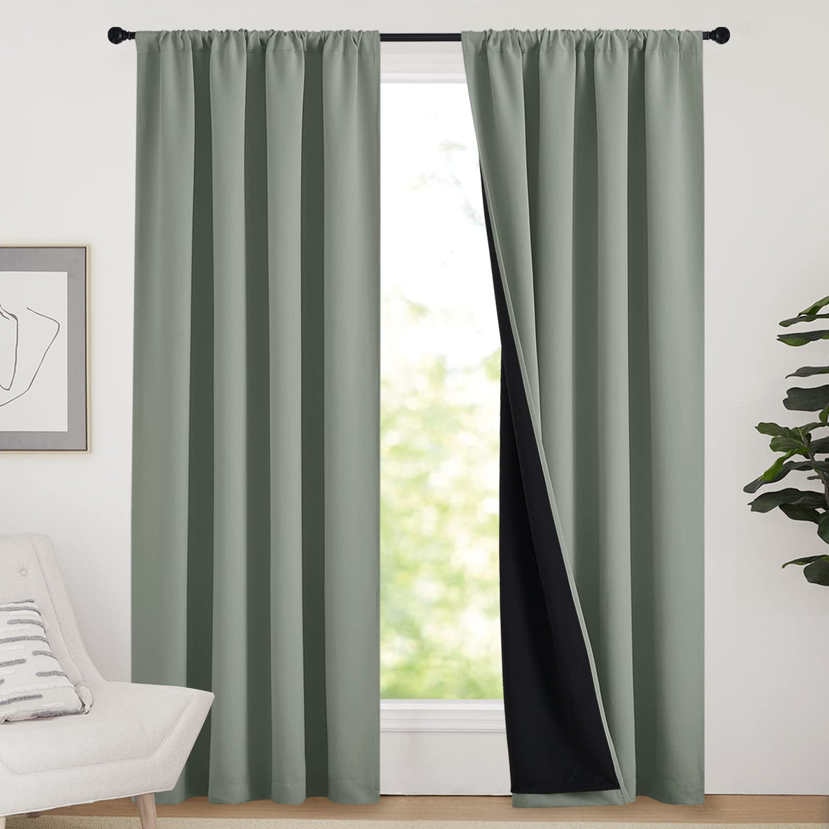 Nicetown 100% Blackout Curtains 84 Inches Long, Thermal Insulated & Noise Blocking Out Drapes For Baby Room Window, Guest Room L