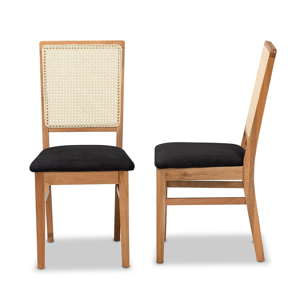Baxton Studio Idris Mid-Century Fabric Dining Chair, Black and Oak Brown, 2/Set (199-2PC-12163HT)