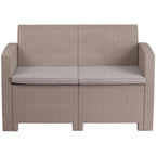 Flash Furniture Seneca Light Gray Faux Rattan Loveseat with All-Weather Light Grey Cushions