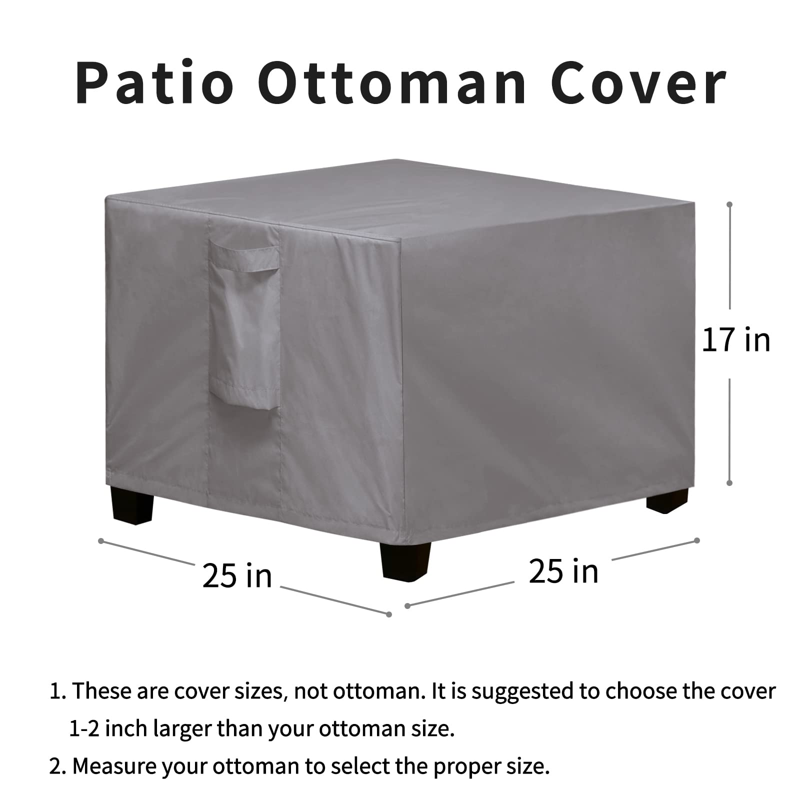 Easy-Going Square Patio Ottoman Cover, Waterproof Outdoor Ottoman Cover, Fade Resistant Patio Side Table Cover, Durable Outdoor Furniture Covers With Sealed Seam (25'X25'X17', Grey)