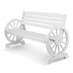 Vingli 55' Rustic Wooden Wheel Bench Outdoor Bench, 2-Person Patio Bench Wagon Slatted Seat, Garden Benches For Outdoors 350Lbs High Capacity, Weather Resistance (White)