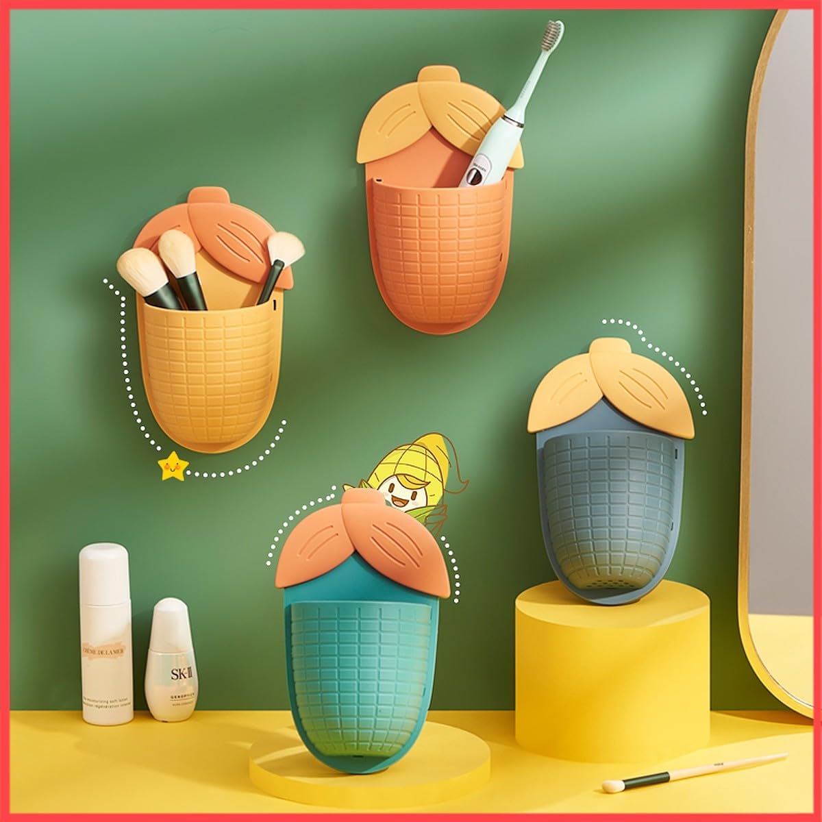Topinon Plastic Toothbrush Holders for Bathroom (Set of 2 Pcs) Stand for Toothpaste, Comb, Brush, Cream, Lotion Kids Bathroom Cu