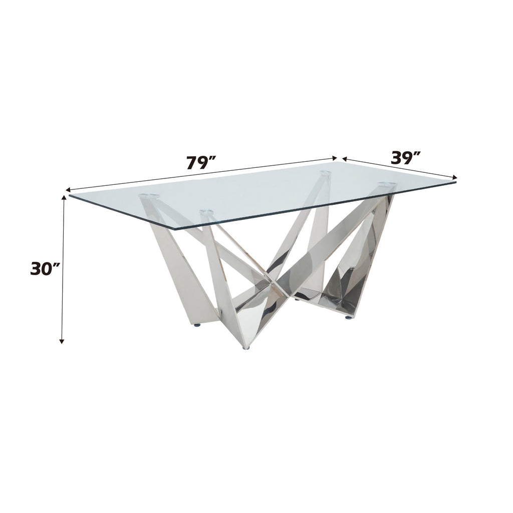 Acme Dekel Dining Contemporary Styled Glass Table in Chrome Finish