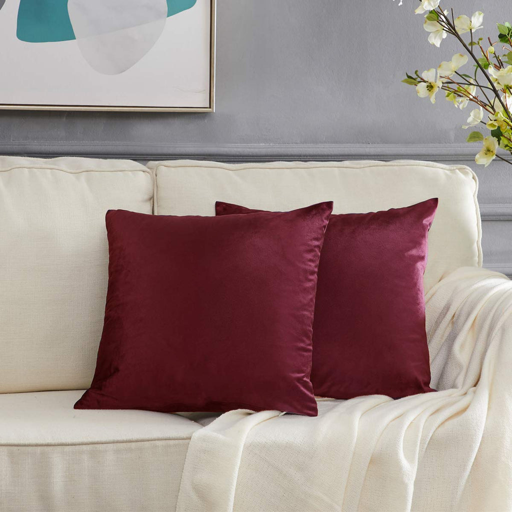 Gigizaza Decor Throw Couch Pillow Covers,Set Of 2 Wine Red Sofa Cushion Pillow Covers,Velvet Pillow Cases 26 X 26Inch