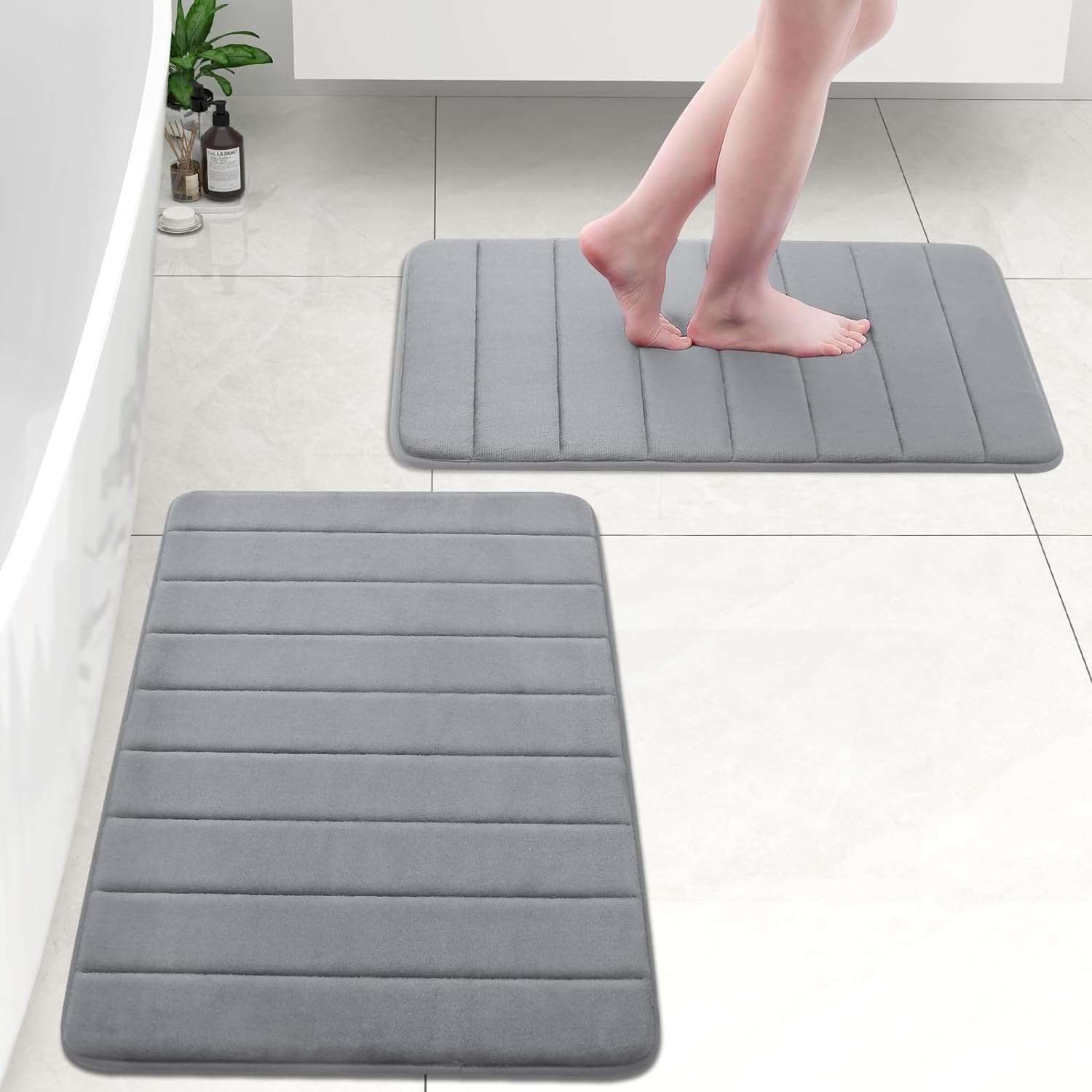 Home Brilliant Memory Foam Bath Mat, Soft and Absorbent Thick Bathroom Rugs, NonSlip, Machine Wash Carpet for Bathroom Floor, S