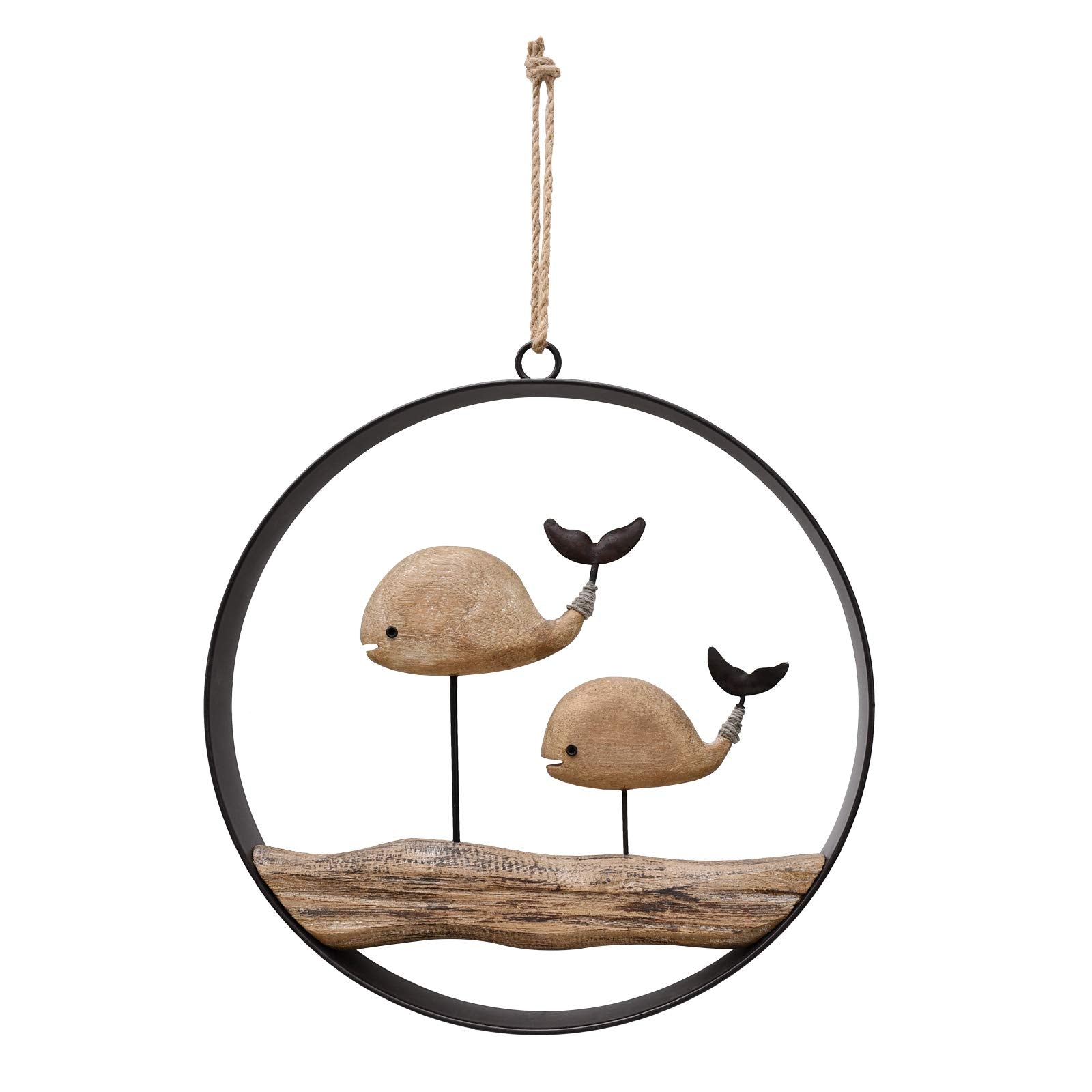 Wooden Whale Decor Hanging Wood Whale Decoration for Wall, Rustic Nautical Whale Decor Beach Theme Home Decoration Whale Sculptu