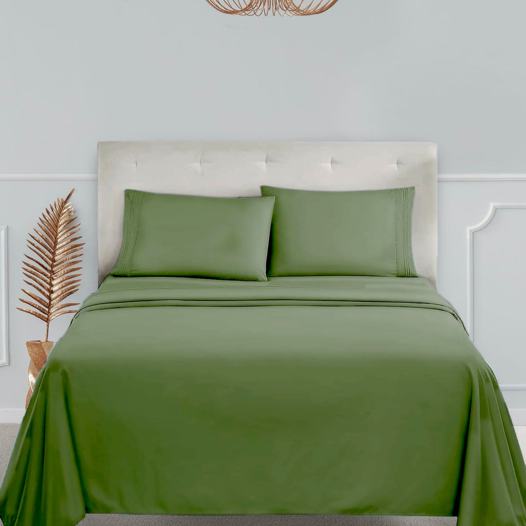 Clara Clark California King Sheets Set, Deep Pocket Bed Sheets For Cal King Size Bed - 4 Piece Bed Sheet Set, Extra Soft Bedding Sheets & Pillowcases, Calla Green Sheets Cal King