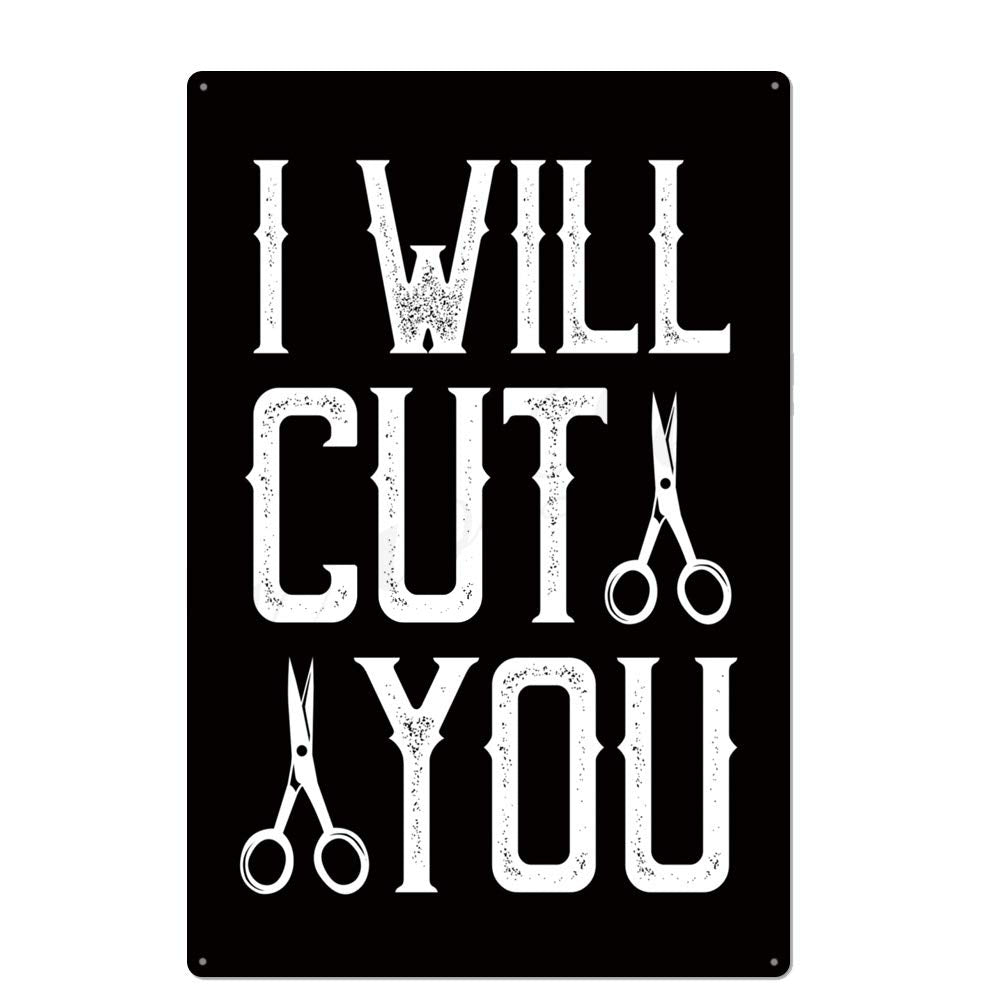 WONDERCAVE i will cut You metal tin sign for Bar Cafe Garage Wall Decor Retro Vintage 7.87 X 11.8 inches