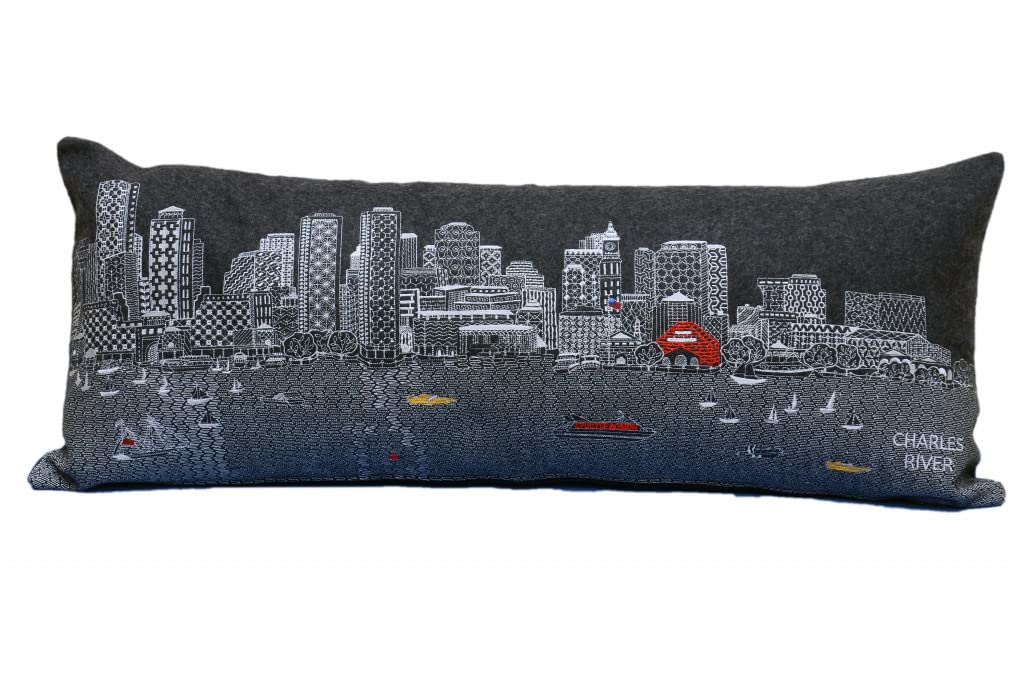 HomeRoots Grey 35' Black Boston Nighttime Skyline Lumbar Decorative Pillow