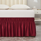 Meila Wrap Around Bed Skirt Three Fabric Sides Elastic Dust Ruffled 16 Inch Tailored Drop,Easy To Install Fade Resistant-Burgundy, Queen/King
